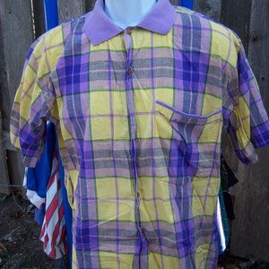 VINTAGE MADRAS COTTON SHORT-SLEEVED BUTTON-DOWN SHIRT